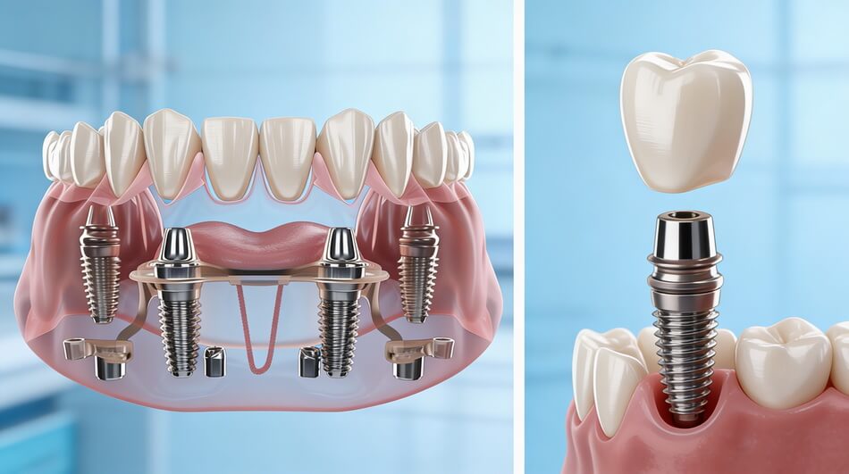 زراعة الأسنان التقليدية و زراعة all-on-4 - dental implants and all-on-4 implants